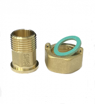 Штуцер подсоеденительный для счетчика 1/2"х3/4" накидная гайка (1шт.) Штуцер подсоеденительный для счетчика 1/2"х3/4" накидная гайка (1шт.)