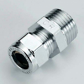 Муфта обжимная для медной трубы 10мм х 1/2" НР (Хром) Муфта обжимная для медной трубы 10мм х 1/2" НР (Хром)