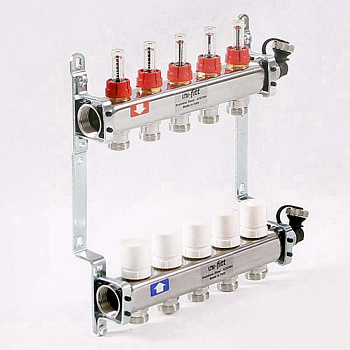 Коллекторная группа для теплого пола из нерж. стали 1"х3/4" 5 выход. с расходомерами