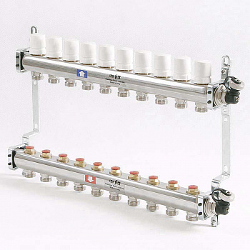 Коллекторная группа для теплого пола из нерж. стали 1"х3/4"ЕК 10 выходов, UNI-FITT