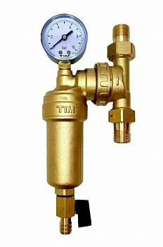 Фильтр самопромывной с манометром 1/2"НР ГВ (латунь, свободного вращения)