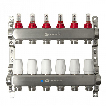 Коллекторная группа для теплого пола из нерж. стали 1"х3/4" 6 выходов, расходомеры ONDO