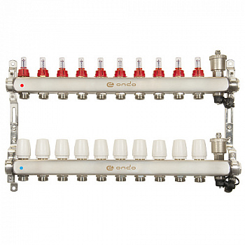Коллекторная группа для теплого пола из нерж. стали 1"х3/4" 10 выходов с расходомерами ONDO