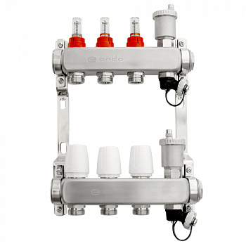 Коллекторная группа для теплого пола из нерж. стали 1"х3/4" 3 выхода с расходомерами ONDO