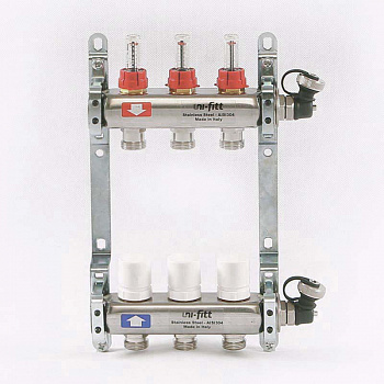 Коллекторная группа для теплого пола из нерж. стали 1"х3/4" 3 выход. с расходомерами
