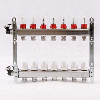 Коллекторная группа для теплого пола из нерж. стали 1"х3/4" 7 выход. с расходомерами UNI-FITT 