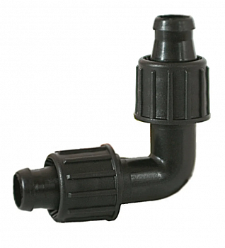 Угол капельного полива 16х16мм (черный) цанга