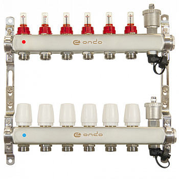 Коллекторная группа для теплого пола из нерж. стали 1"х3/4" 6 выходов с расходомерами ONDO