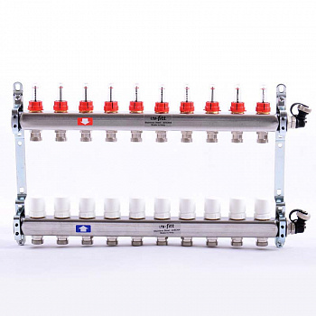 Коллекторная группа для теплого пола из нерж. стали 1"х3/4" 10 выход. с расходомерами