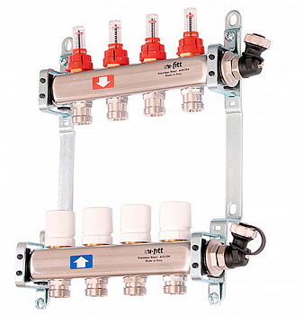 Коллекторная группа для теплого пола из нерж. стали 1"х3/4" 4 выход. с расходомерами
