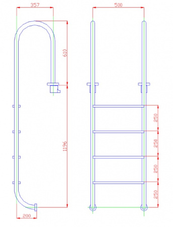 Картинка товара лестница для бассейна 4 ступени (у.б.) emaux aisi-304 NMU415-S (88076603) ufa-aqua.ru
