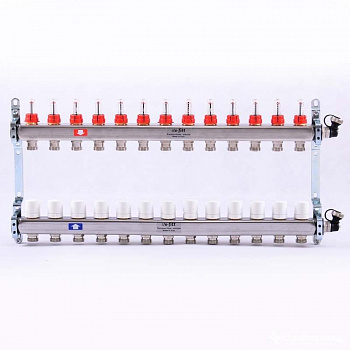 Коллекторная группа для теплого пола из нерж. стали 1"х3/4" 12 выходов с расходомерами ONDO