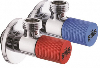 Кран для подсоединения подводки смесителя 1/2" НН угловой красный/синий (круглый 2шт.)