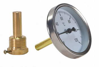Термометр 63мм 0...+120`С аксиальный с гильзой 1/2", STM
