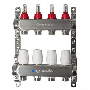 Коллекторная группа для теплого пола из нерж. стали 1"х3/4" 4 выхода с расходомерами ONDO