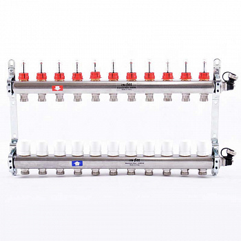 Коллекторная группа для теплого пола из нерж. стали 1"х3/4" 11 выход. с расходомерами