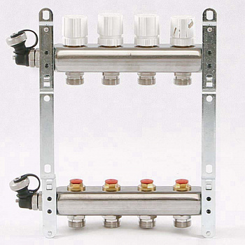 Коллекторная группа для теплого пола из нерж. стали 1"х3/4"ЕК 4 выхода, UNI-FITT