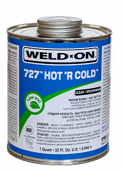Клей для ПВХ труб, Weld-On 727 (PVC-U) 946гр. (от -26 до +43гр.)