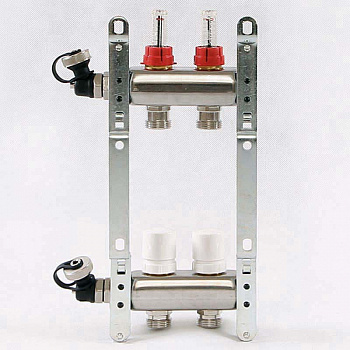 Коллекторная группа для теплого пола из нерж. стали 1"х3/4"ЕК 2 выход. с расходомерами