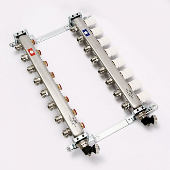 Коллекторная группа для теплого пола из нерж. стали 1"х3/4"ЕК 8 выходов, UNI-FITT