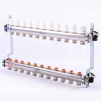 Коллекторная группа для теплого пола из нерж. стали 1"х3/4"ЕК 11 выходов, UNI-FITT