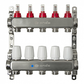 Коллекторная группа для теплого пола из нерж. стали 1"х3/4" 5 выход. с расходомерами ONDO (STD)