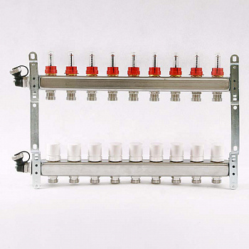 Коллекторная группа для теплого пола из нерж. стали 1"х3/4" 9 выход. с расходомерами