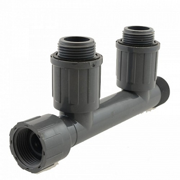 Коллектор для 2-х клапанов автополива 1"ВР поворот. х 1"НР х (2выхода х 1"НР поворот) RainBird