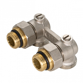 Узел нижнего подключения радиатора угловой 3/4" с ниппелями 3/4"х1/2"