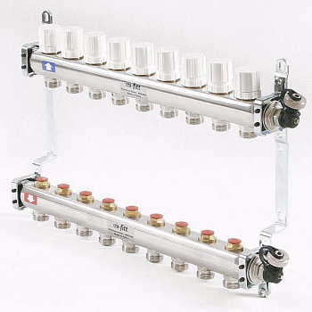 Коллекторная группа для теплого пола из нерж. стали 1"х3/4"ЕК 9 выходов, UNI-FITT
